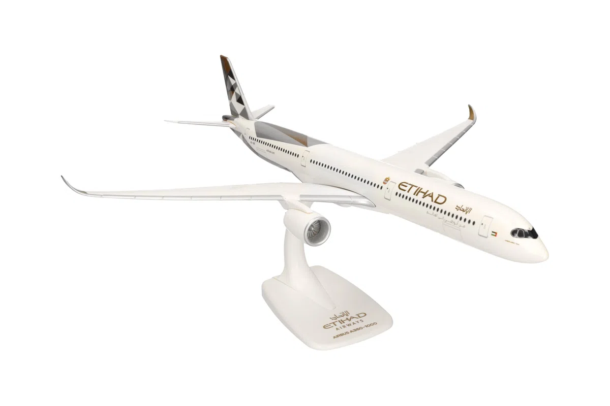 Herpa modello di aereo Etihad Airways Airbus A350-1000 - A6-XWC in scala 1:200 - Snap-Fit, pezzo da collezione, miniatura deco, statuetta con supporto in plastica