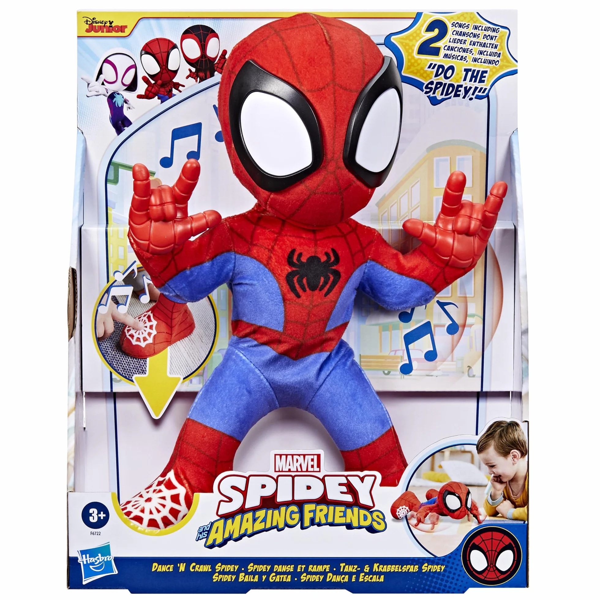 Hasbro Marvel Spidey e i Suoi Fantastici Amici, Spidey Dance'N Crawl, Peluche Elettronico con Suoni Musicali, Giochi per Bambini e Bambine da 3 Anni in su