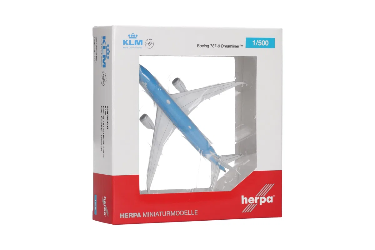 Herpa aereo in miniatura KLM Boeing 787-9 Dreamliner, miniatura in scala 1:500, pezzo da collezione, modello di aereo senza base, metallo
