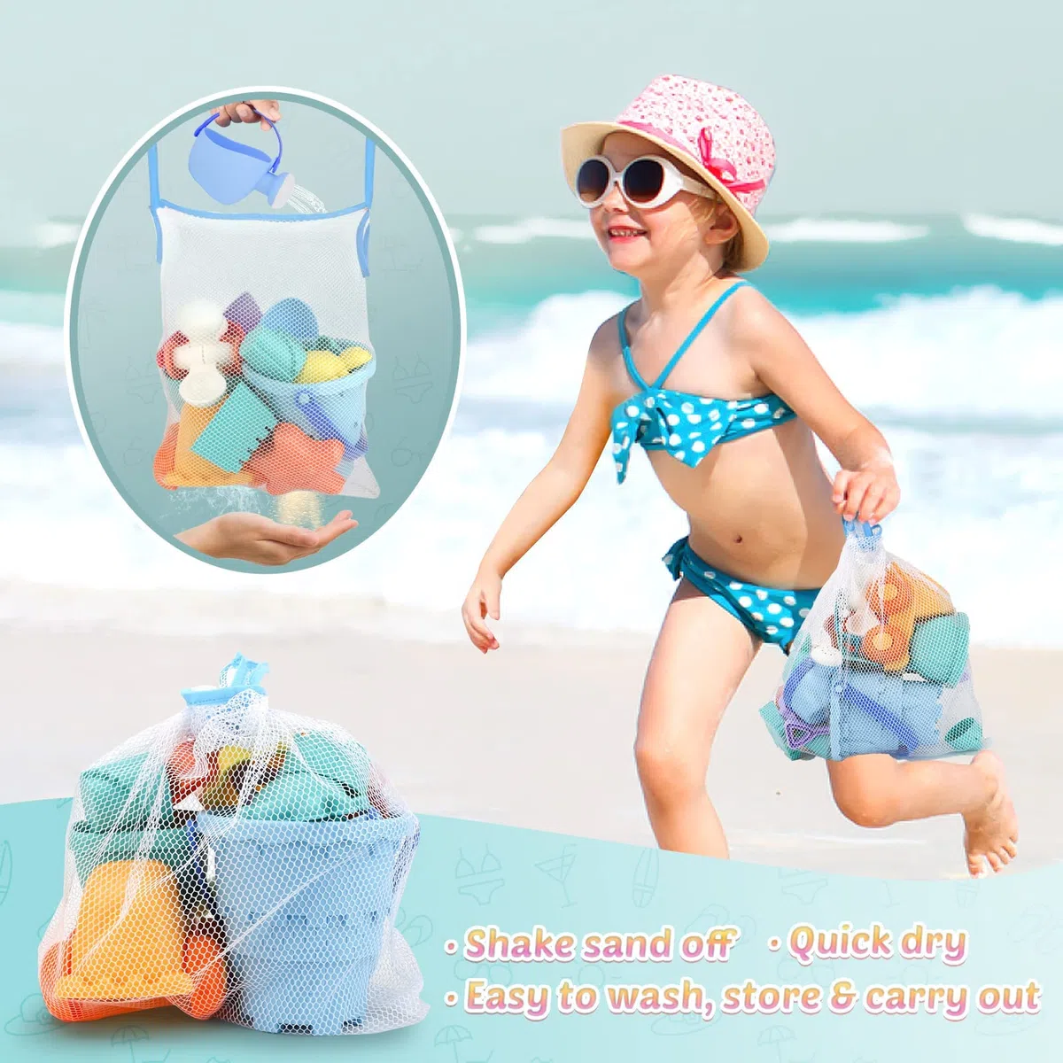 Dreamon Giocattoli da Spiaggia Set Giochi Bambini con Borsa Rete, Materiale Plastico Morbido 20 Pezzi
