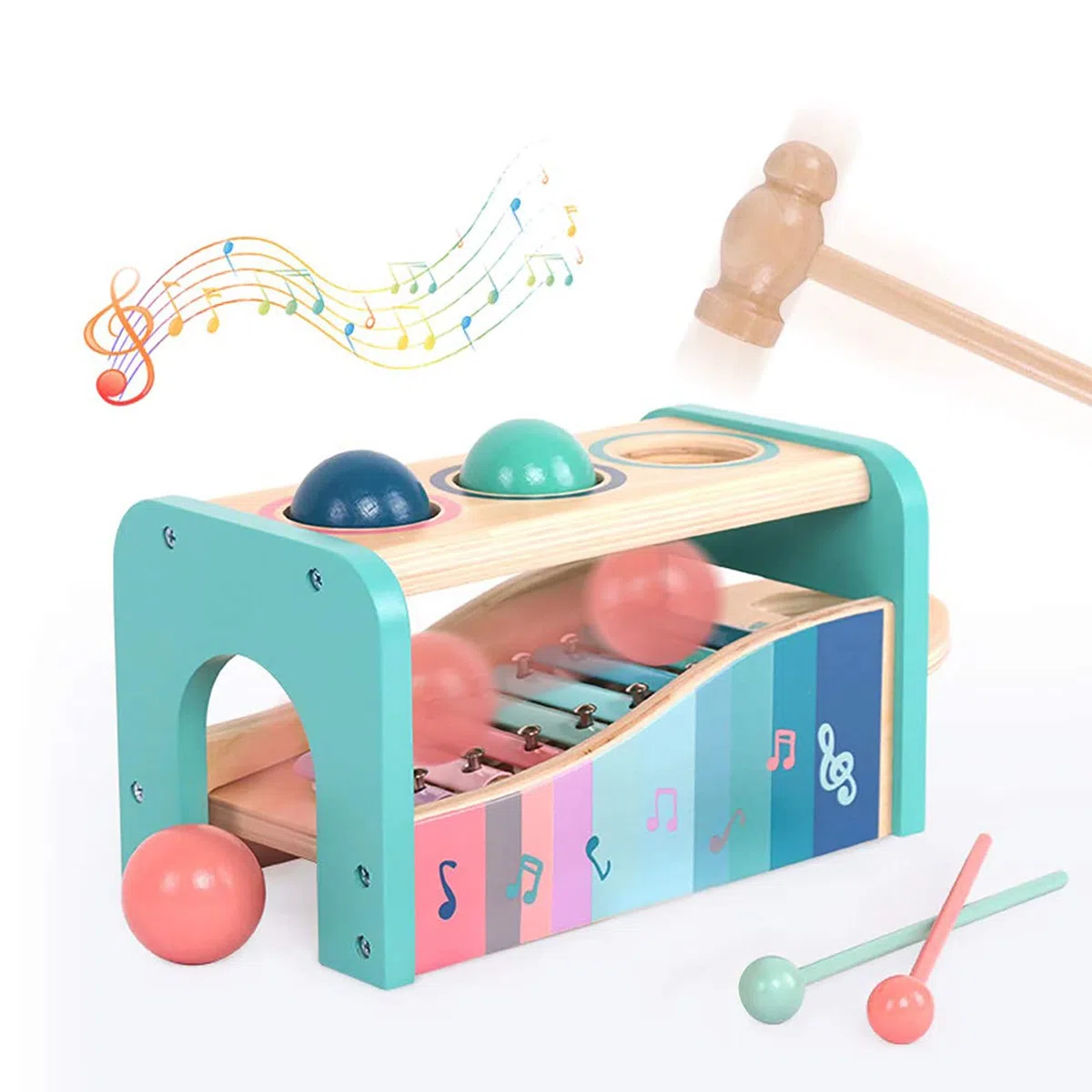 NUKied Banco delle Palline e Xilofono |Giocattolo di Martellamento in Legno con Xilofono e 2 Mazze Giocattolo Educativo in Legno |Regalo di Compleanno di Natale Capodanno per 1 2 3 + Anni Bambino