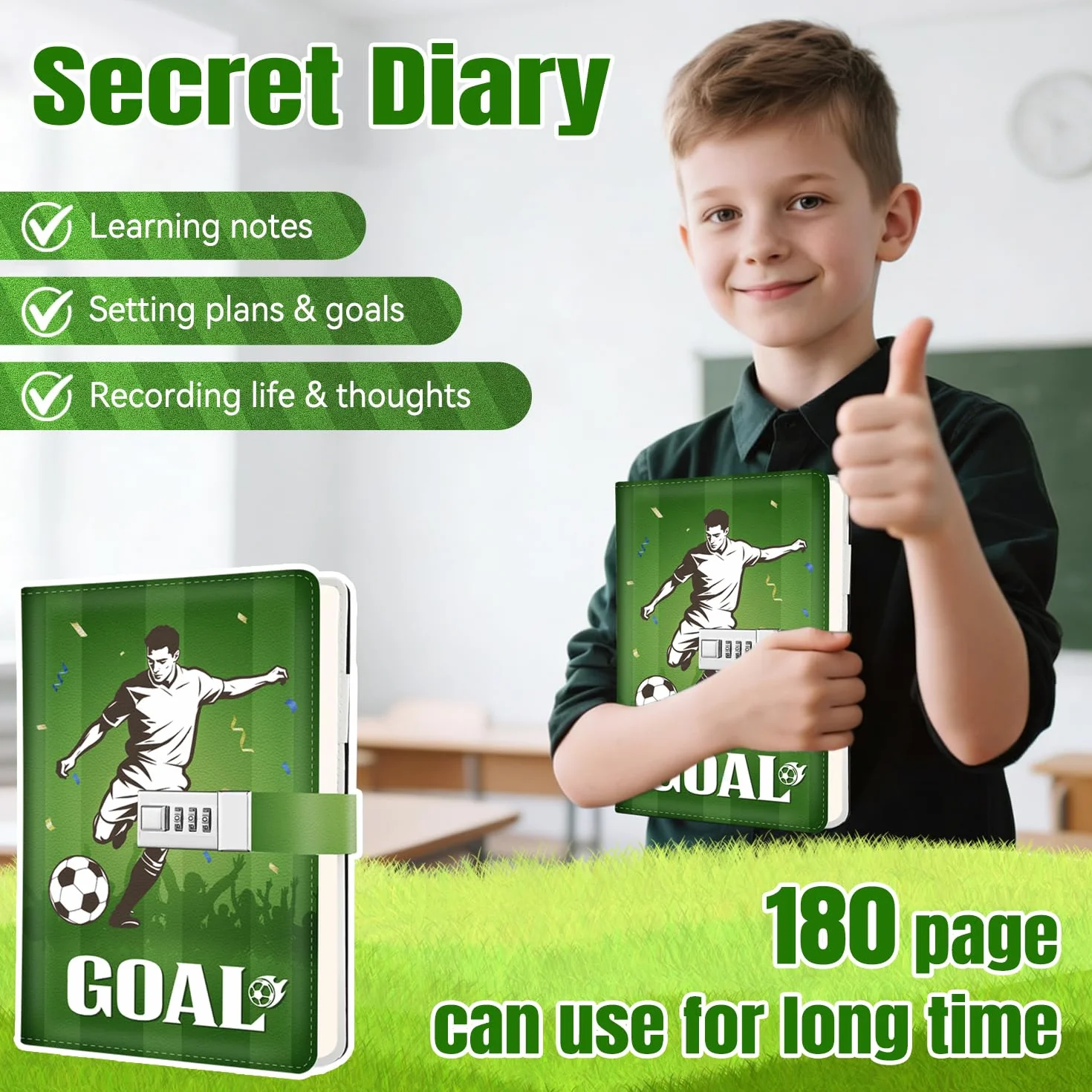 Diario con lucchetto, diario per ragazzi e bambini con codice, regali per il ritorno a scuola per ragazzi e adolescenti di 8, 9, 10, 11, 12, 13, 14, 15, 16 anni, diario di compleanno per ragazzi