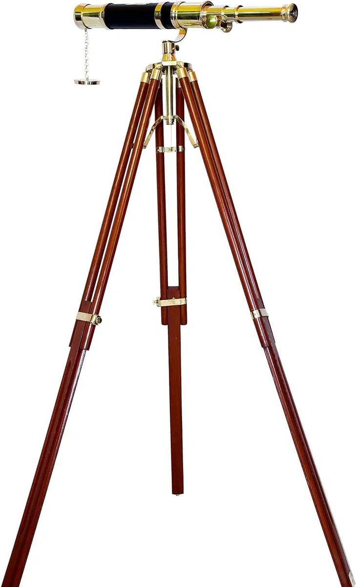 Telescopio nautico marittimo in ottone massiccio telescopio in ottone lucido nautico antico stile spyglass vintage da pavimento in legno treppiede stand