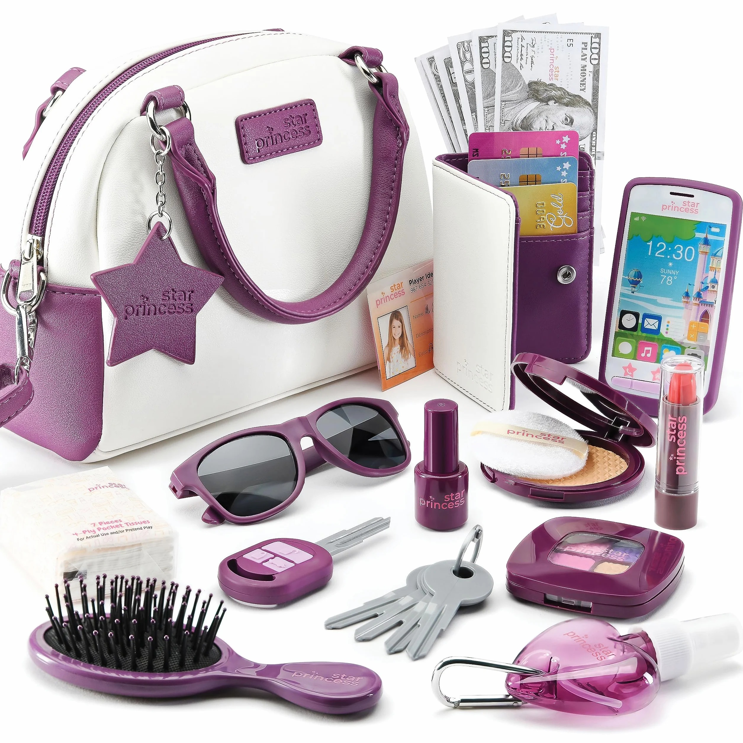 Borsetta per Bambine con Accessori - Il Mio Primo Set Borsetta Include Trucco Finto Giocattolo, Telefono, Portafoglio, e Giochi Immaginativi Piccole dai per 3 4 5 6 7 8 in Su Ottimo Regalo per Bambine