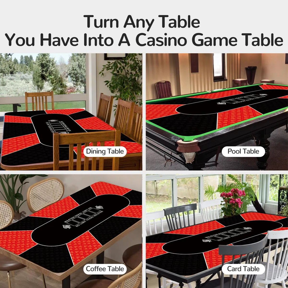 Tappetino da Poker Mat professionistico 180 x 90 cm, 8 Player portatili Rubber Texas Hold ’em Poker Table Top Layout w/carry Bag