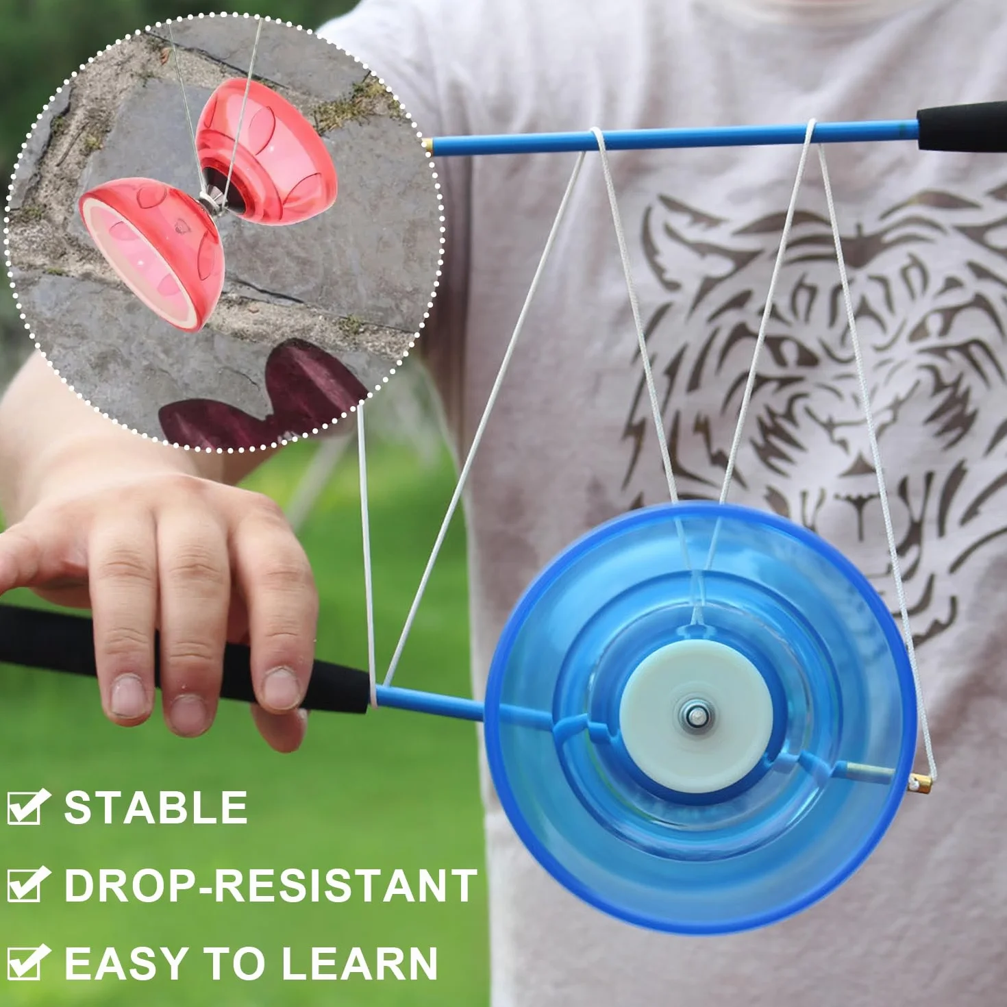 Diabolo con Cuscinetti a Sfera, Diametro 12 cm, Grande diabolo con Cuscinetti a Sfera, Giocattolo da Giocoleria, Adatto ad Adulti e Principianti (Blu)
