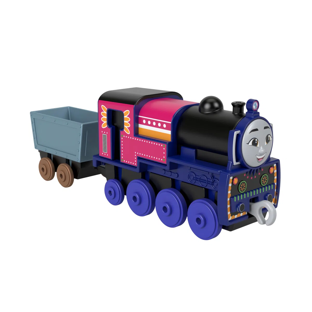 Il Trenino Thomas - Ashima Locomotiva a spinta in metallo, trenino die-cast con carico di cristalli e accessori per giocare con la ferrovia, giocattolo per bambini, 3+ anni, HNN20