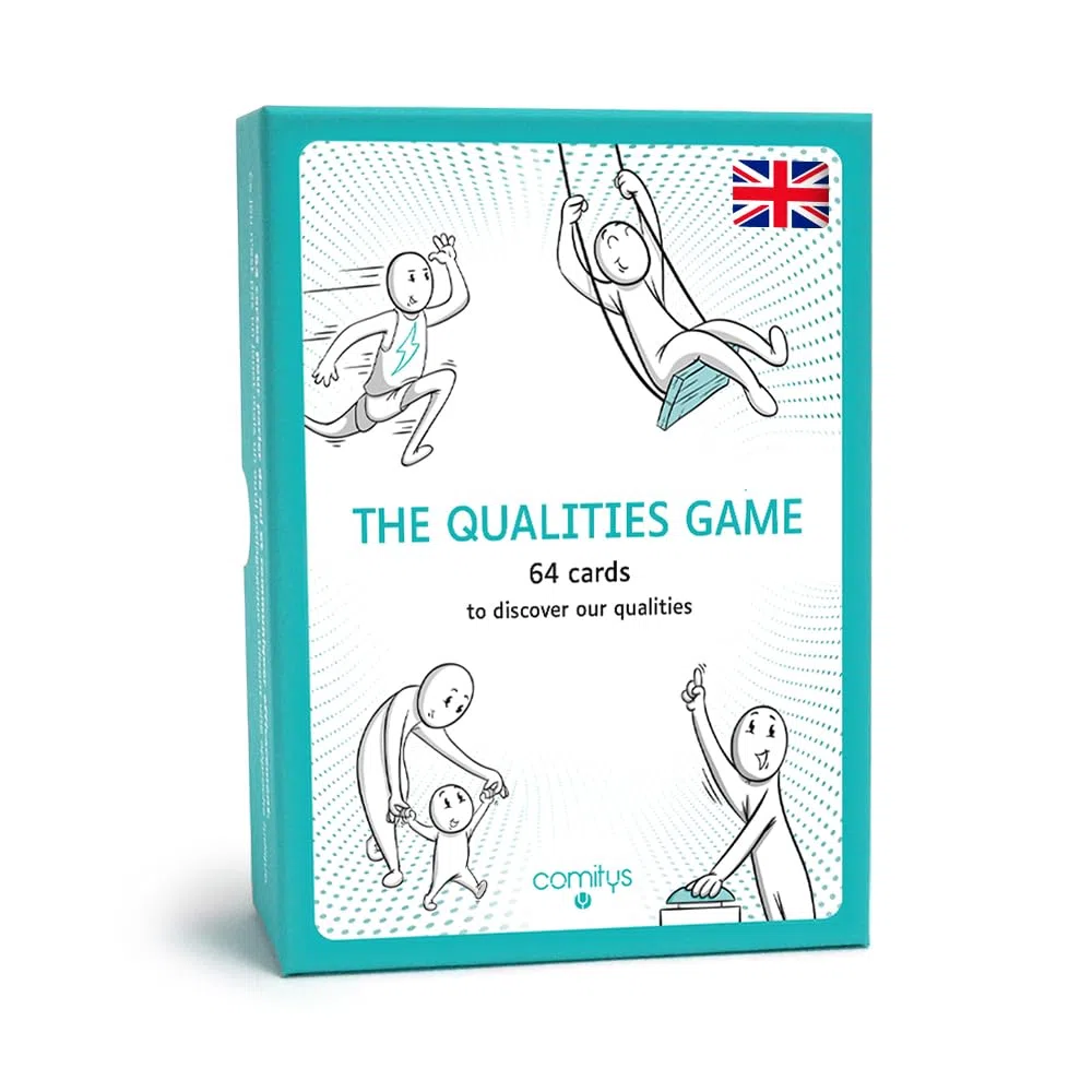 Comitys | The Qualities Game | Lingua: Inglese | 64 flashcard and 256 Qualities | Non-Violent Communication Teaching Tool | Build Self-Esteem