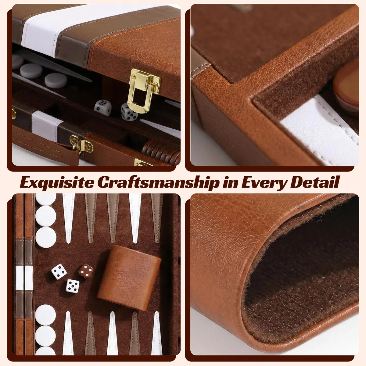 Backgammon Gioco, PUYUKO Backgammon Set Valigetta 11 Pollici Set Gioco da Tavolo per 2 Giocatori con Accessori per Adulti, Amici e Famiglia (Marrone)