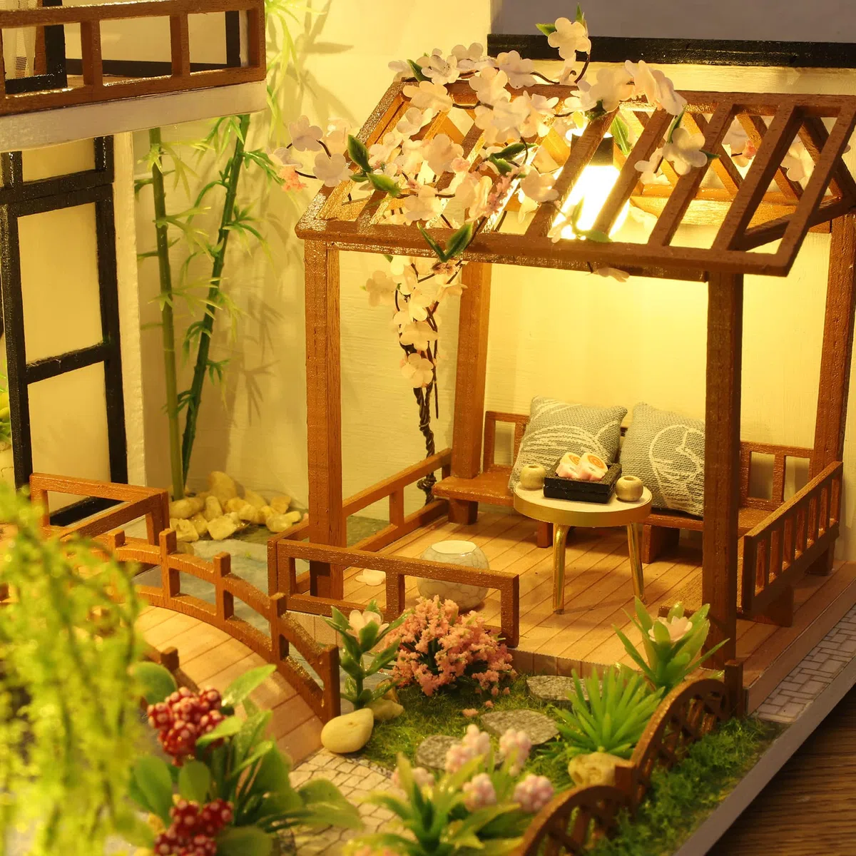 Cuteefun Kit Casa in Miniatura per Adulti da Costruire, Modello di Mini Casa Fai-da-Te con Mobili Copertura Musica e Strumenti, Idea Regali Artigianale Creativi (Villa Orientale)