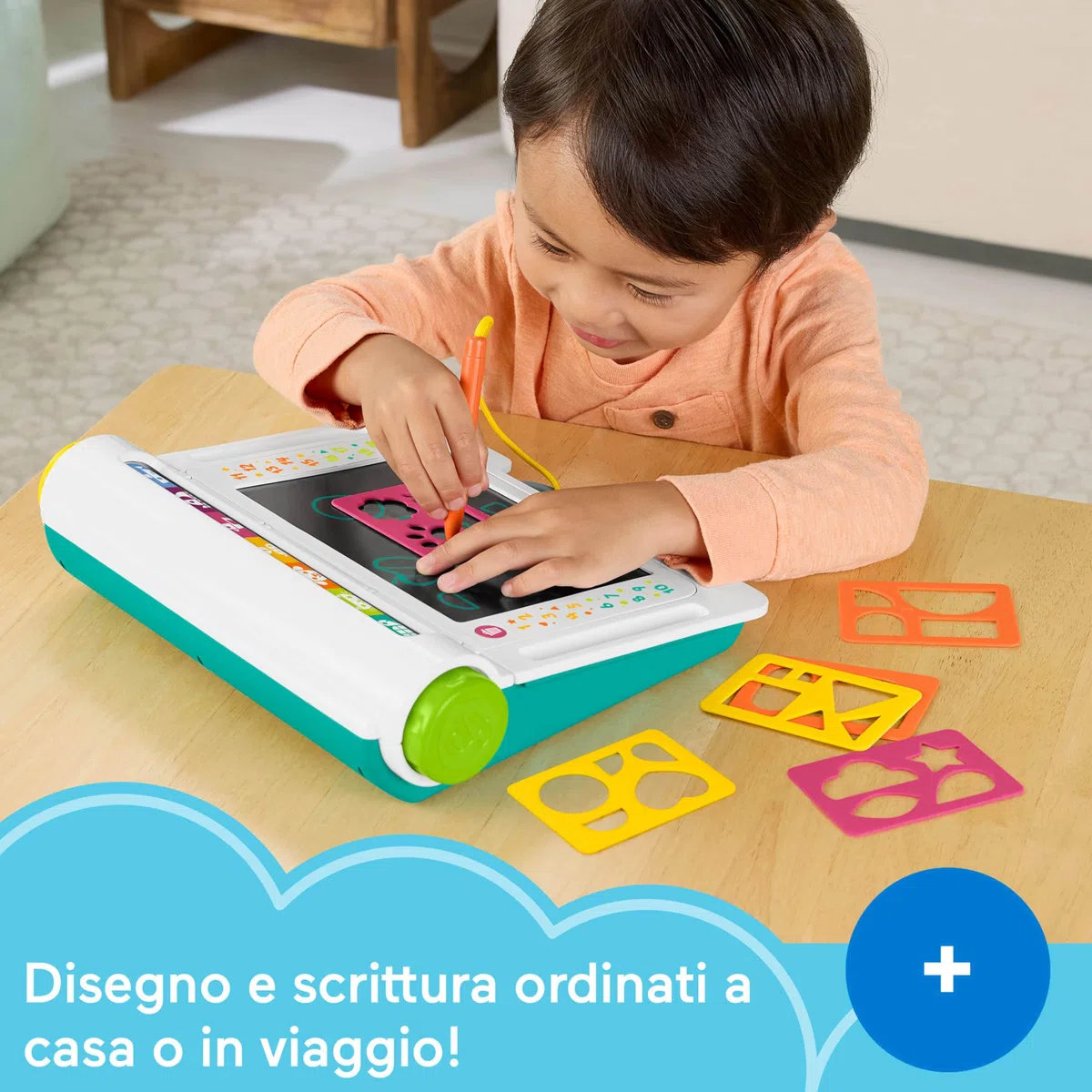 Fisher-Price Postazione Impara e Scarabocchia, Tablet per Scrivere e disegnare con Schermo LCD e 6 Stencil Incluso, attività per l'apprendimento, Giocattolo per Bambini, 3+ Anni, JDL70