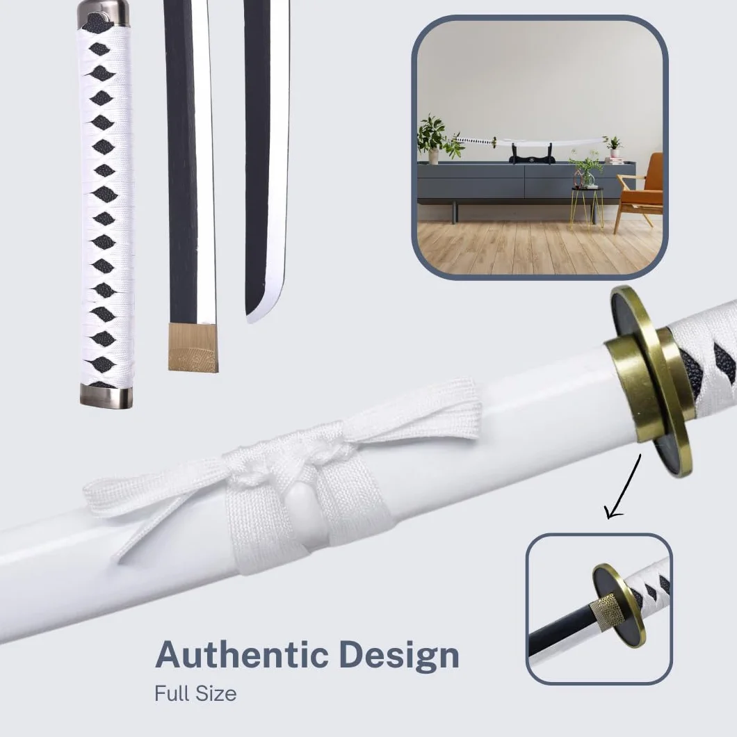 Katana One Piece - Vera Manga Sciabola + Porta Spada di Legno + Cintura - Catana Giapponese Decorazione Cosplay Giocattolo per Bambini Adulti Gioco Costumi