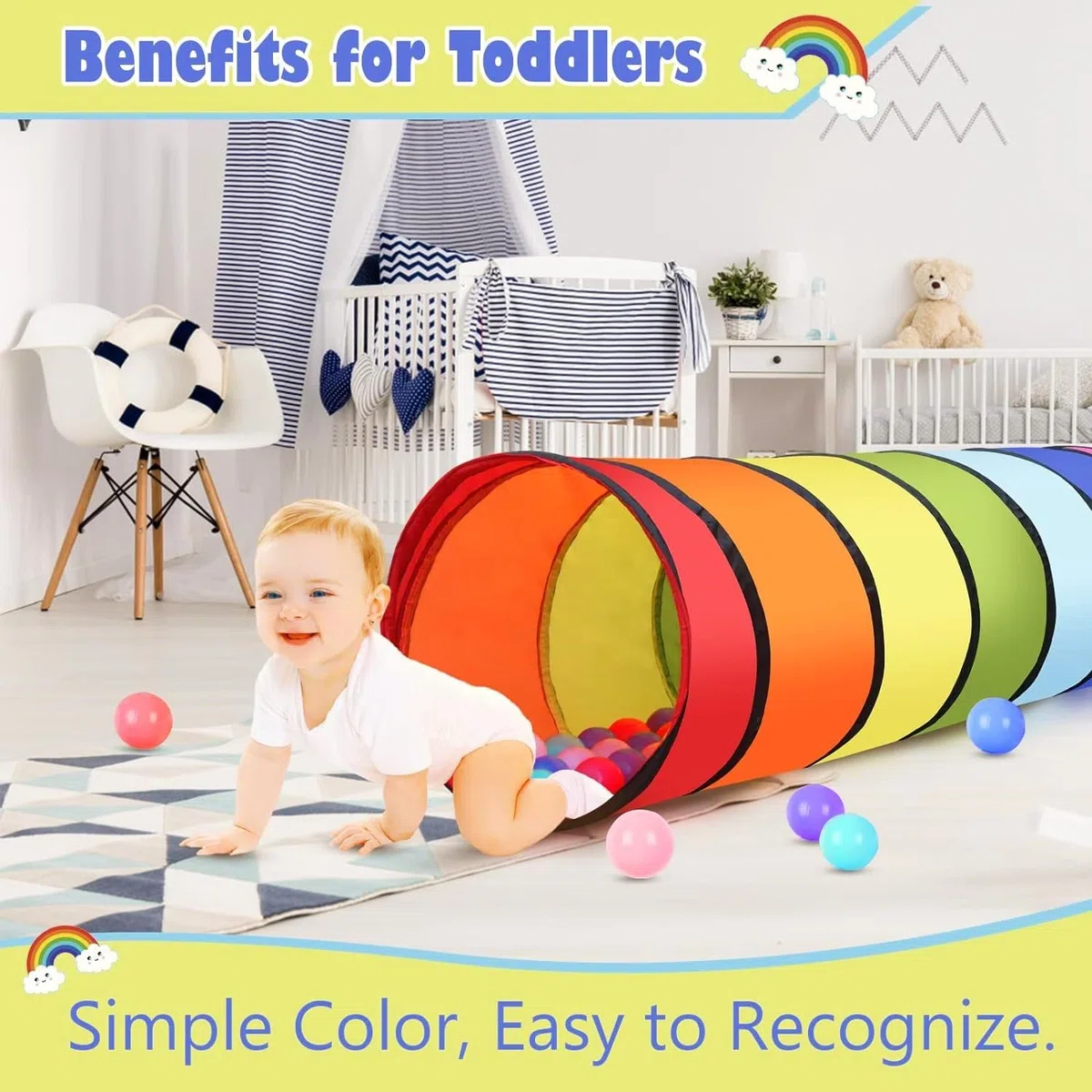 LATERN 180CM Tenda a Tunnel per Bambini, 46CM Tunnel per Bambini con Apertura Rotonda Tunnel di Scansione Pop-Up Colorato per Ragazzo Ragazza Animali Giocare Interno All'aperto Giardino Casa Gioco
