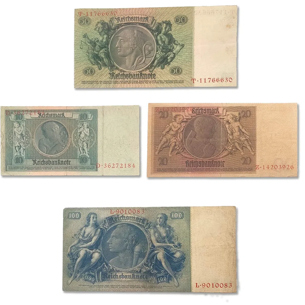 IMPACTO COLECCIONABLES | Collezione di 4 Banconote del Reichsmark Tedesco (1929-1935) | Testimoni della Seconda Guerra Mondiale e dell’economia dell’Epoca | Include Certificato di Autenticità
