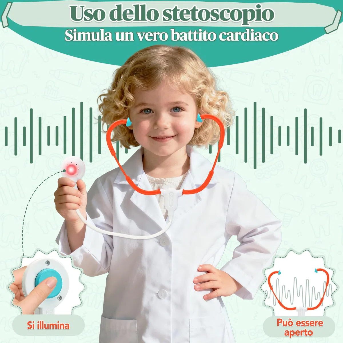 VBACALA Valigetta Dottore per Bambini,17 Pezzi Set Giocattolo Medico con Stetoscopio Giocattolo,Siringa,Termometro,Giochi di Ruolo da Dentista,Regalo Kit Dottore Bambino per Ragazze e Ragazzi 3+ Anni
