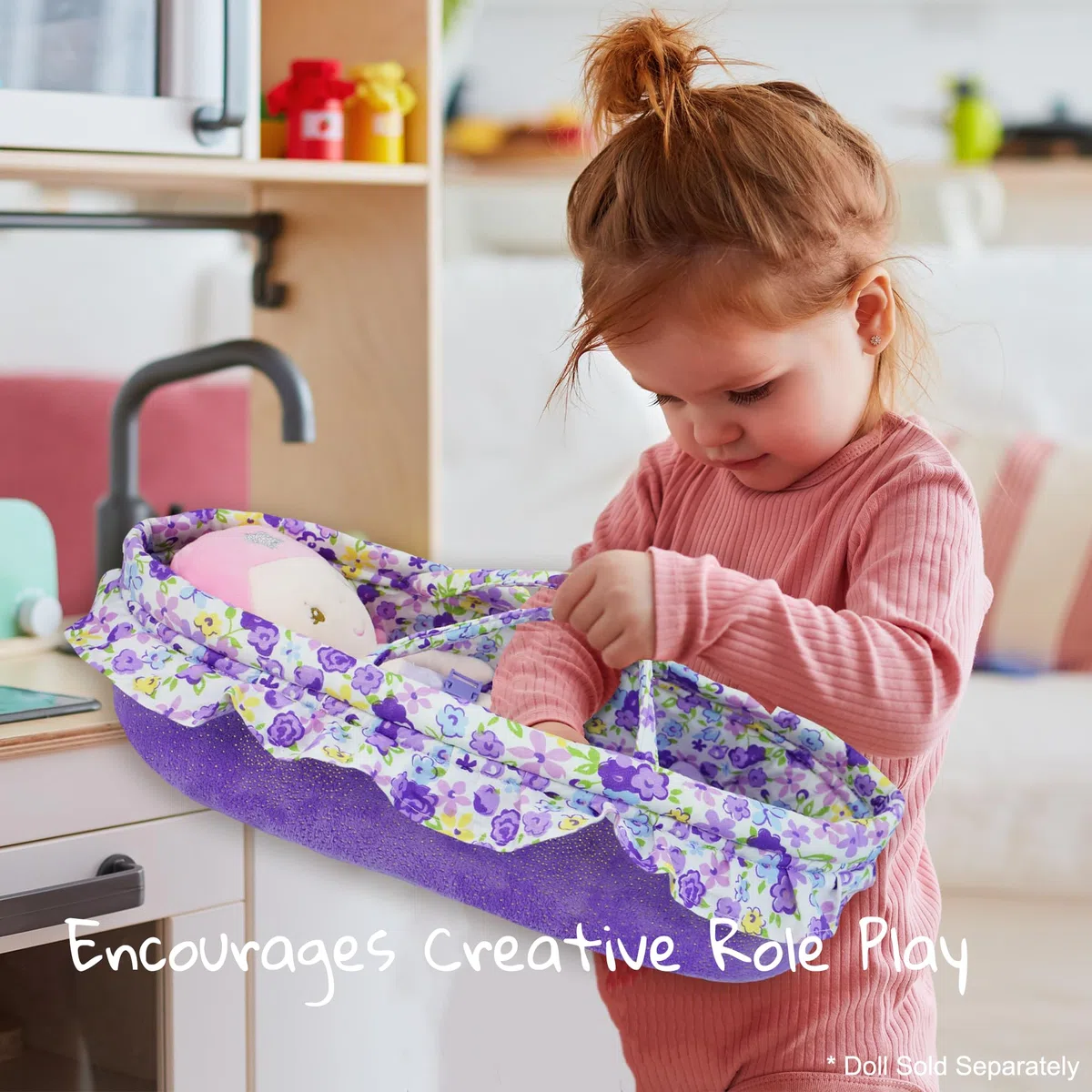 Cozy Dream - Culla portatile per bambole, adatta per bambole americane fino a 36 cm, cuscino morbido e fibbia di sicurezza inclusi, viola