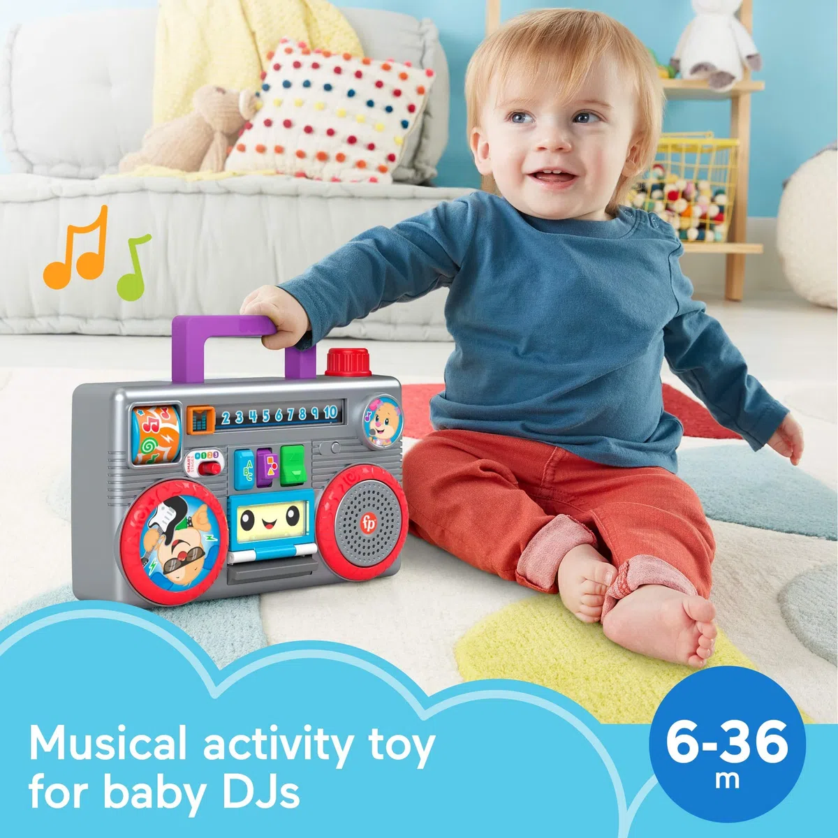 Fisher-Price Ridi & Impara Stereo Baby DJ, Gioco attività Musicale con contenuti didattici per Neonati e Bambini Piccoli, Giocattolo per Bambini 6+ Mesi, Edizione: UK-Inglese, GYC18
