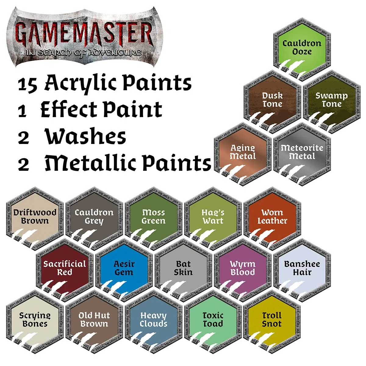 The Army Painter GameMaster Wilderness Adventures - Set di Colori per Giochi di Ruolo, 20 Bottiglie di Vernice acrilica da 12 ml, 1 Pennello Asciutto, 1 Miniatura in plastica per Warhammer 40k e