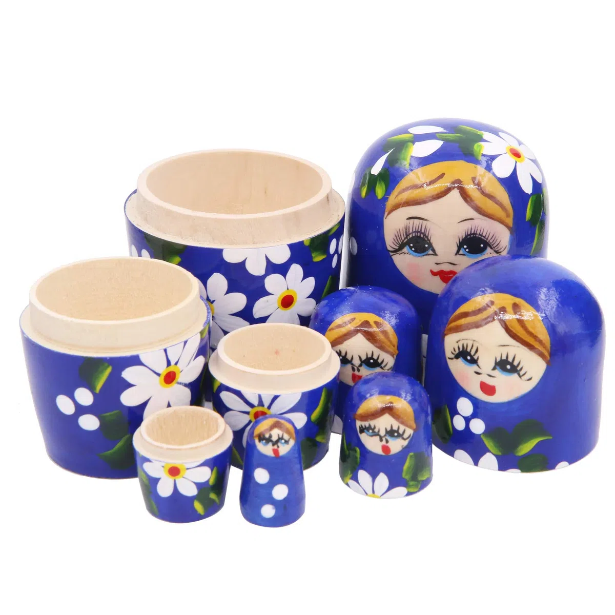 Winterworm Set di 5 Capelli biondi Blu Ragazza impilabile in Legno Giocattolo Bambino Babushka Matryoshka Bambola di nidificazione Russa per Bambini Giocattolo Compleanno