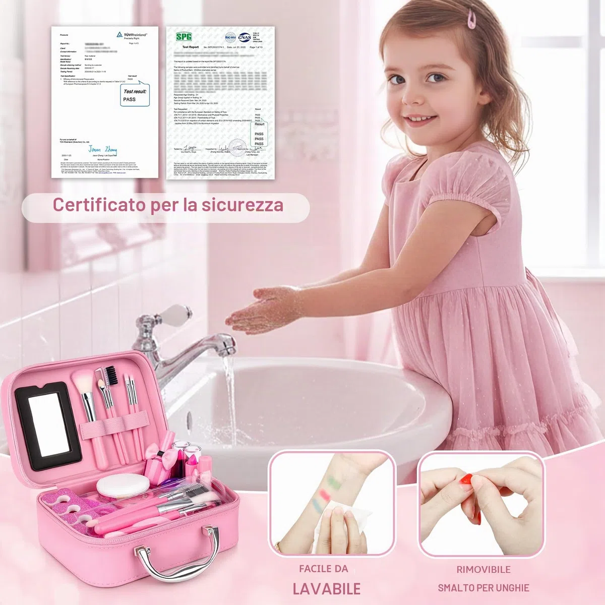 Dreamon Trucchi Bambina Set, 20 Pezzi Lavabile Set Di Valigetta Trucchi Bambina Mermaids Set, Gioco Trucco Ragazze 3+ Regalo Natale Compleanno