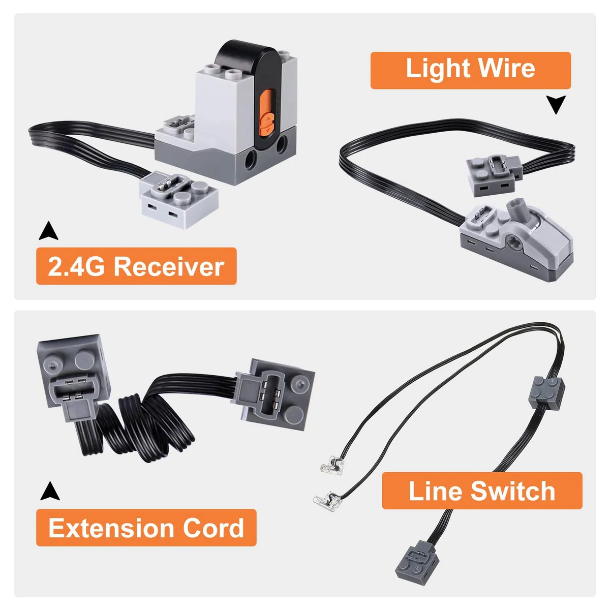 25 pezzi Power Functions, set di motore Servo con motore M/L/Servo, scatola della batteria, controllo dell'interruttore, modulo di illuminazione, cavo di prolunga, componenti assali