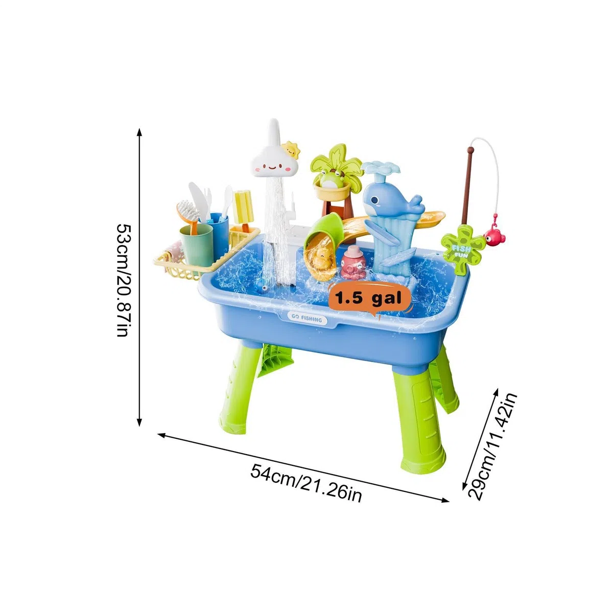 Generico Tavolo d'Acqua per Bambini, 4 in 1 Tavolo Acqua Bambinis con Pompa e Acqua_Corrente, Gambe Rimovibili Tavoli A-cqua Gioco Sensoriale Set, Giocattolo Estivo da Esterno per Bambini E Bambine