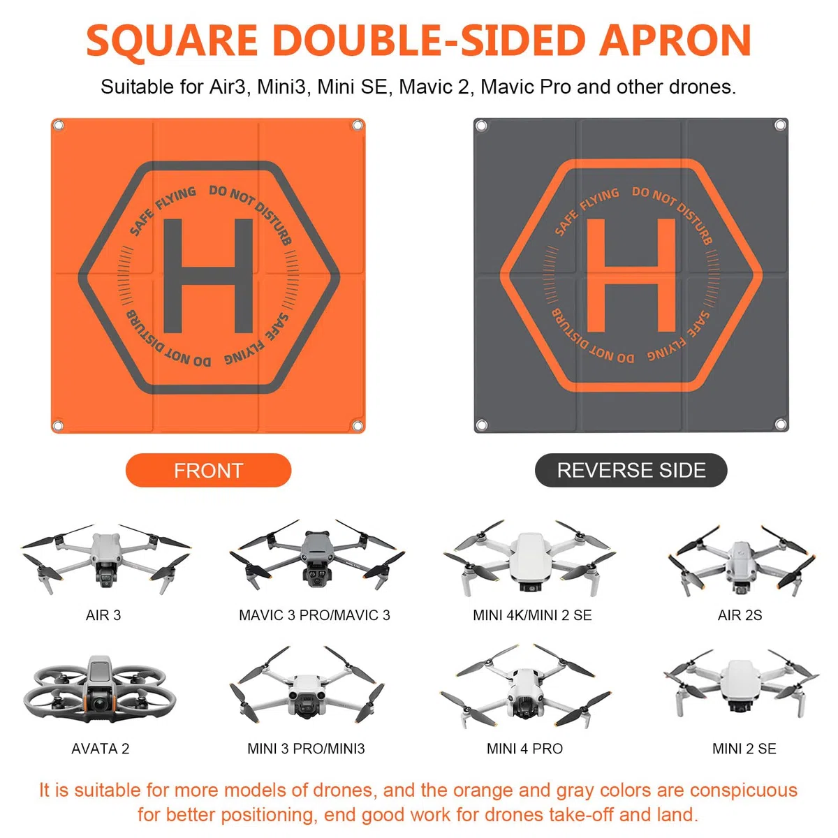 Bocguy Landing Pad Drone, 50 CM x 50 CM Portatile PU Bifacciale Drone Landing Pad Impermeabile e Antimacchia, Accessori Drone Tappeto di Atterraggio per Serie DJI Mini/Air/Mavic/Avata/FIMI