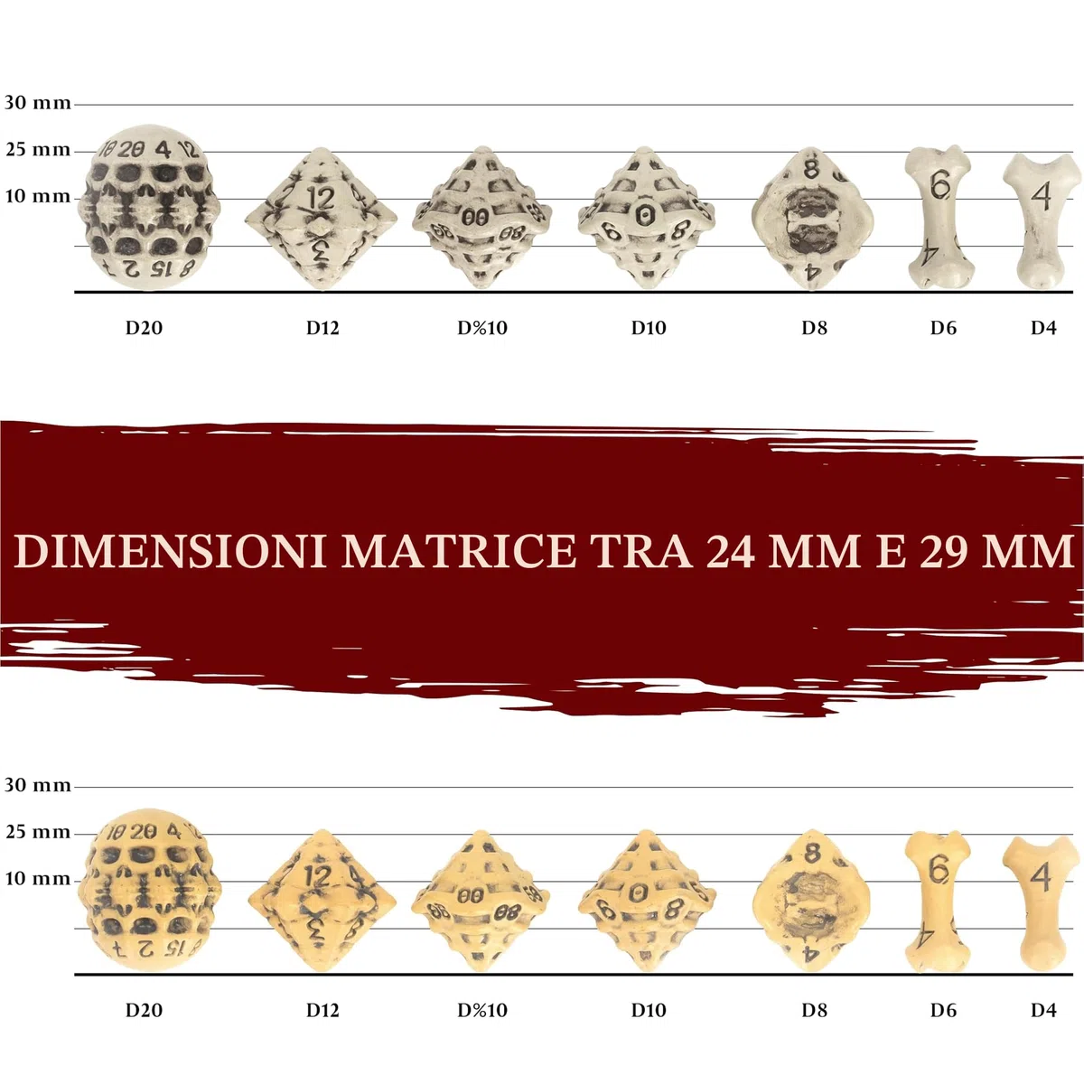 Set Dadi D&D - Set di 7 Dadi Poliedrici Teschio e Ossa per GDR/RPG - D20, D12,%D10, D10, D8, D6 & D4. DND Dice Set/Dadi D&D Particolari per Warhammer, Pathfinder, Dungeons & Dragons Gadget (Bianco)