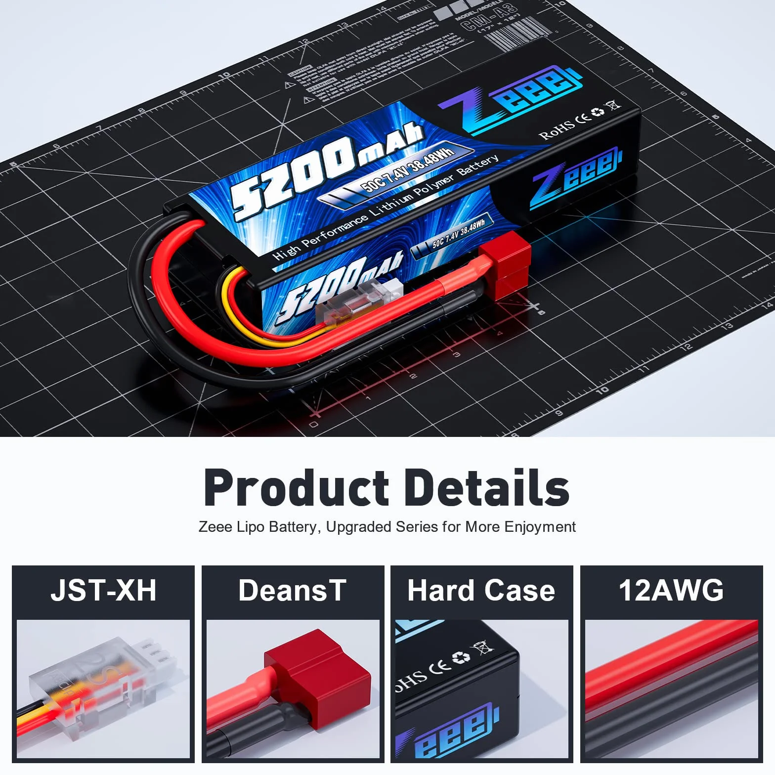 Zeee 2S Lipo Batteria 7.4V 50C 5200mAh Batteria RC con Deans T Plug per RC Evader BX Auto Car Truck Truggy RC Hobby
