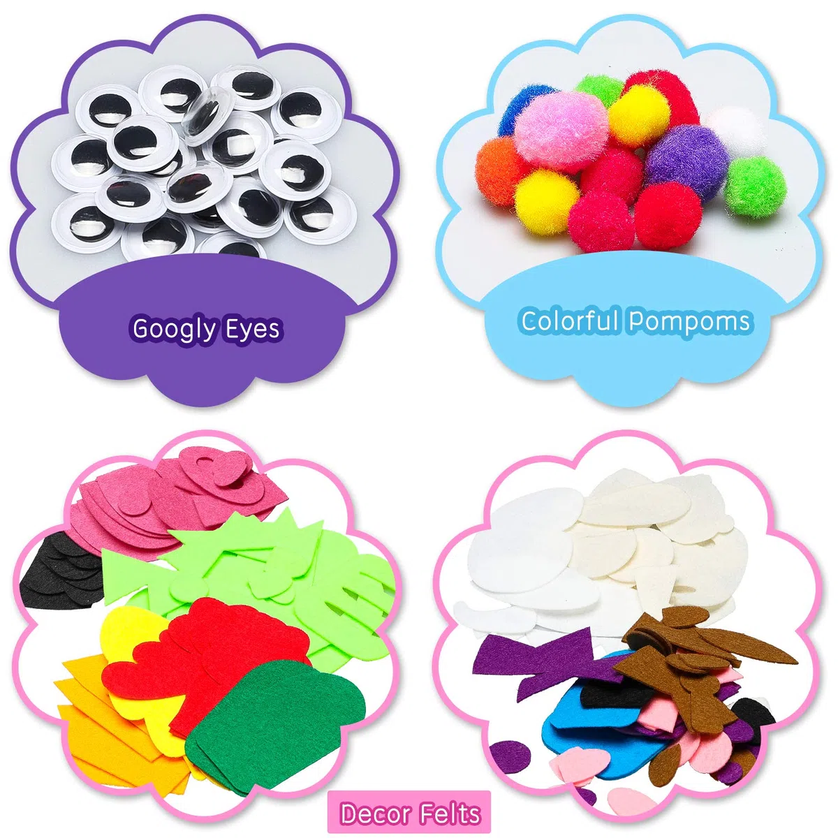WATINC 6Pz marionette a mano Kit bambini DIY Art Craft Set di decorazioni in feltro Giochi di ruolo Burattini Divertenti Giochi, Glitter Palla Pompon Wiggle Googl Occhi, fai-da-te Burattini a mano