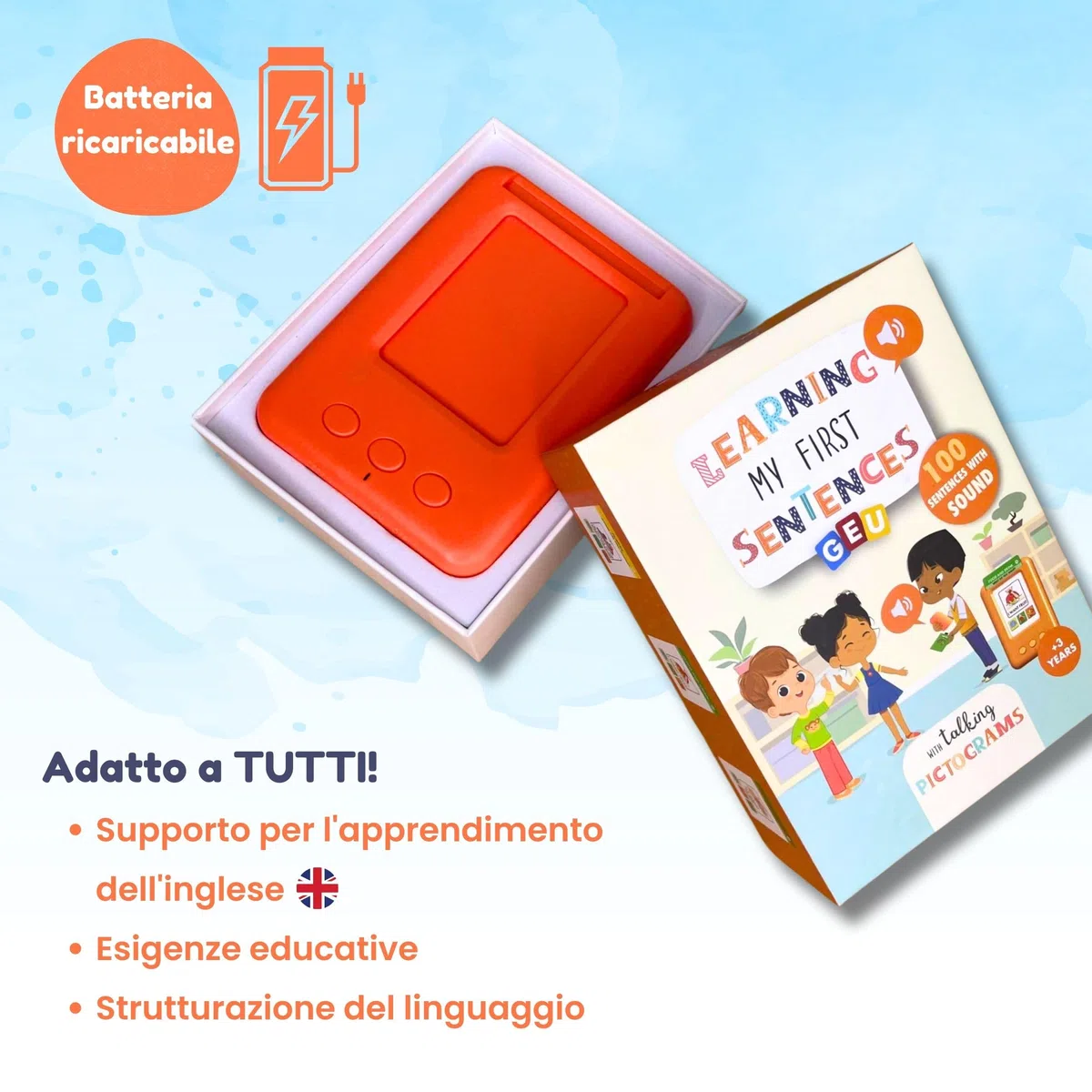 Risorse vocali e linguistiche | Schede flash parlanti per bambini | Discorso tascabile | Giocattoli per la terapia del linguaggio | Imparare le mie prime frasi - Editorial GEU (Italiano)