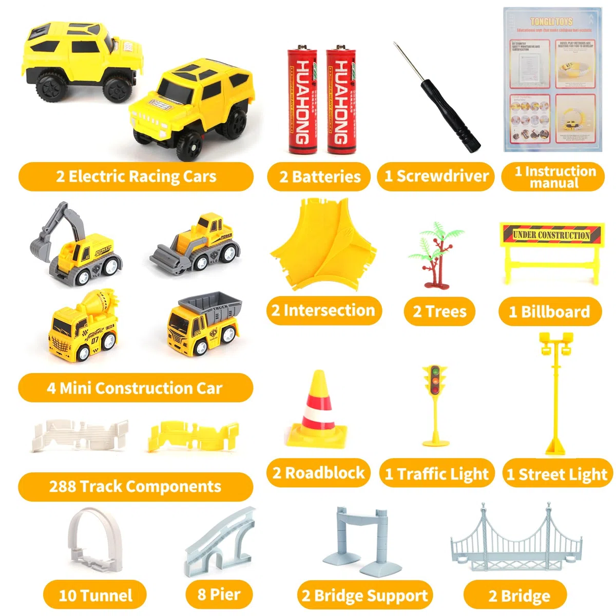 329 pezzi Set di piste da corsa per bambini, giocattoli per auto da costruzione, piste per flessibili con 6 auto, regali per bambini di 3 4 5 6 anni, ragazze