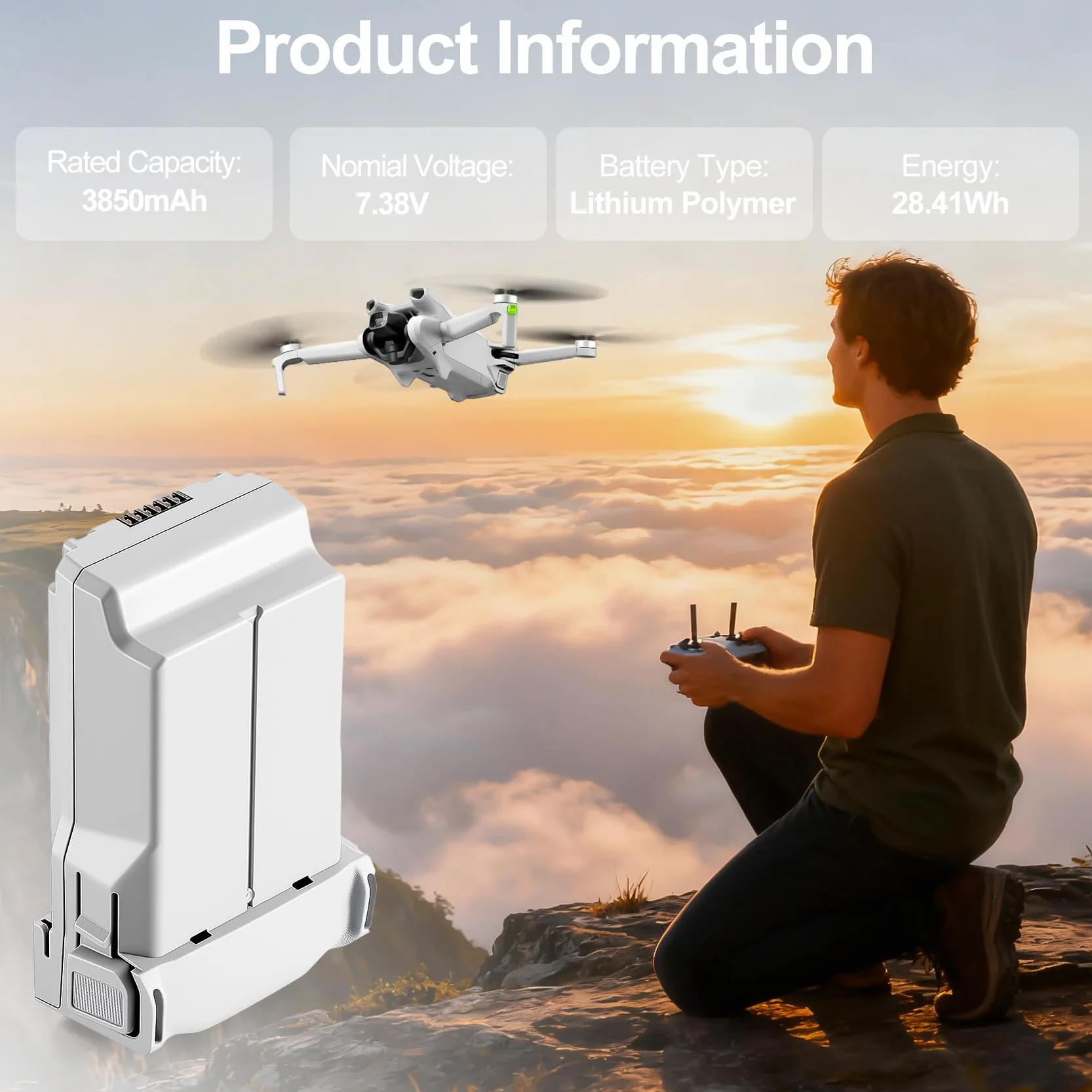Mini 3 Pro, Mini 4 Pro batteria di volo intelligente confezione singola (7,38 V, 3850 mAh) offre 47 minuti di autonomia di volo Batteria di ricambio per droni DJI Mini 3/3 Pro/4 Pro