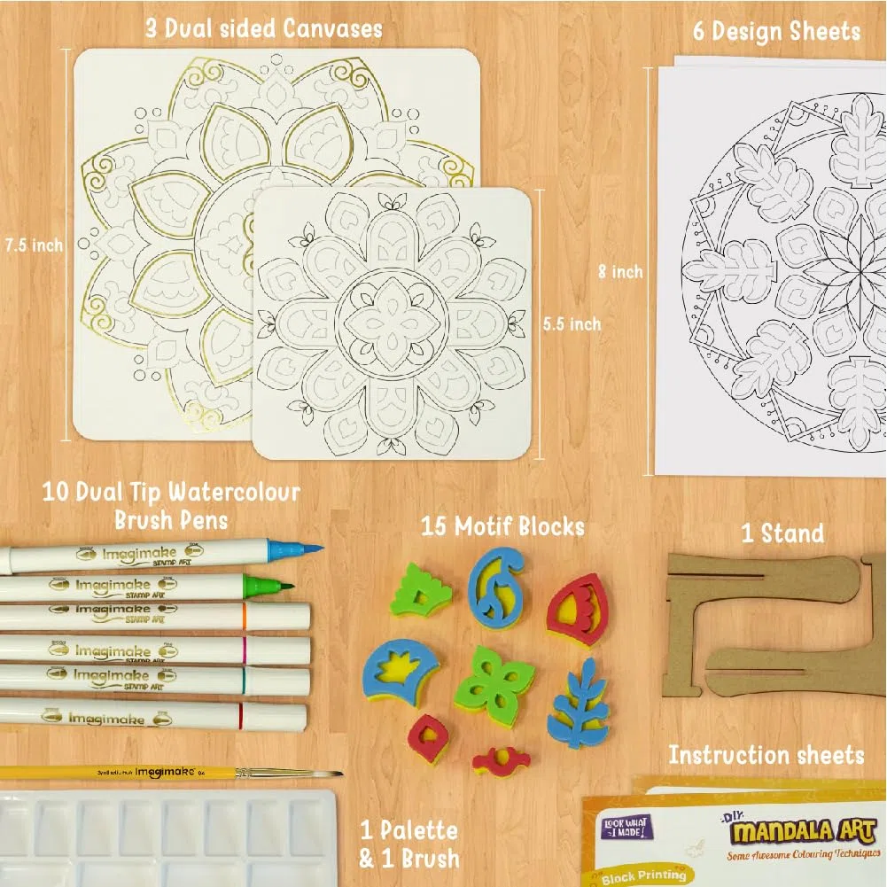Imagimake Mandala Art Kit | Set di pittura ad acquerello, 12 emozionanti progetti mandala in arti e mestieri per bambini di età 8-12-14-16 | Kit artigianali per adulti e bambini | Regali di compleanno