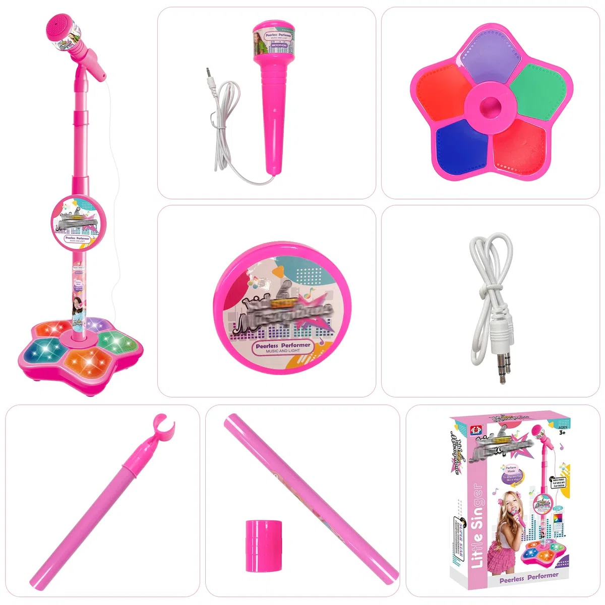 Microfono con Asta, Microfono Karaoke,Microfono con Asta per Feste, Compleanni, Regali di Natale(rosa)