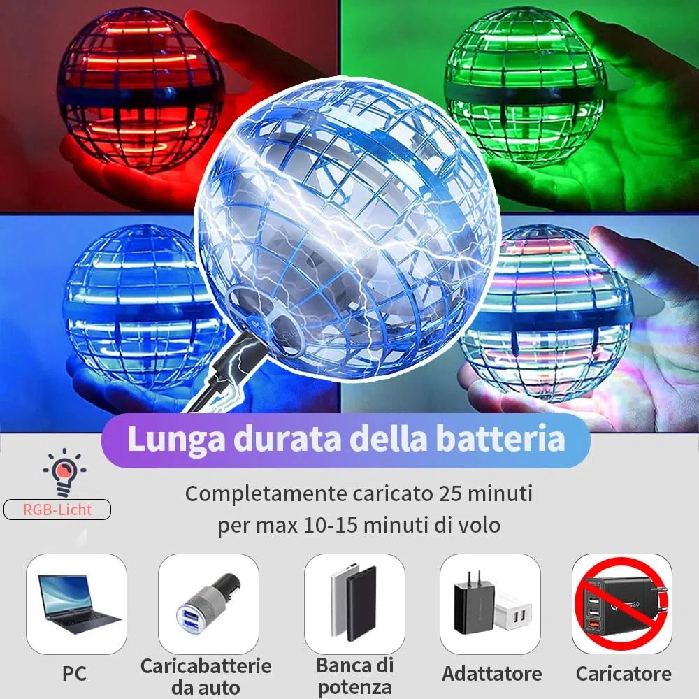 ASORT Palla Volante Magica UFO Ball, Flying Orb Hover Ball, LED Flying Spinner Boomerang Orb Sfera Volante, Fly UFO Mini Drone per Bambini, Regalo Drone Giocattolo Bambino Interno ed Esterno