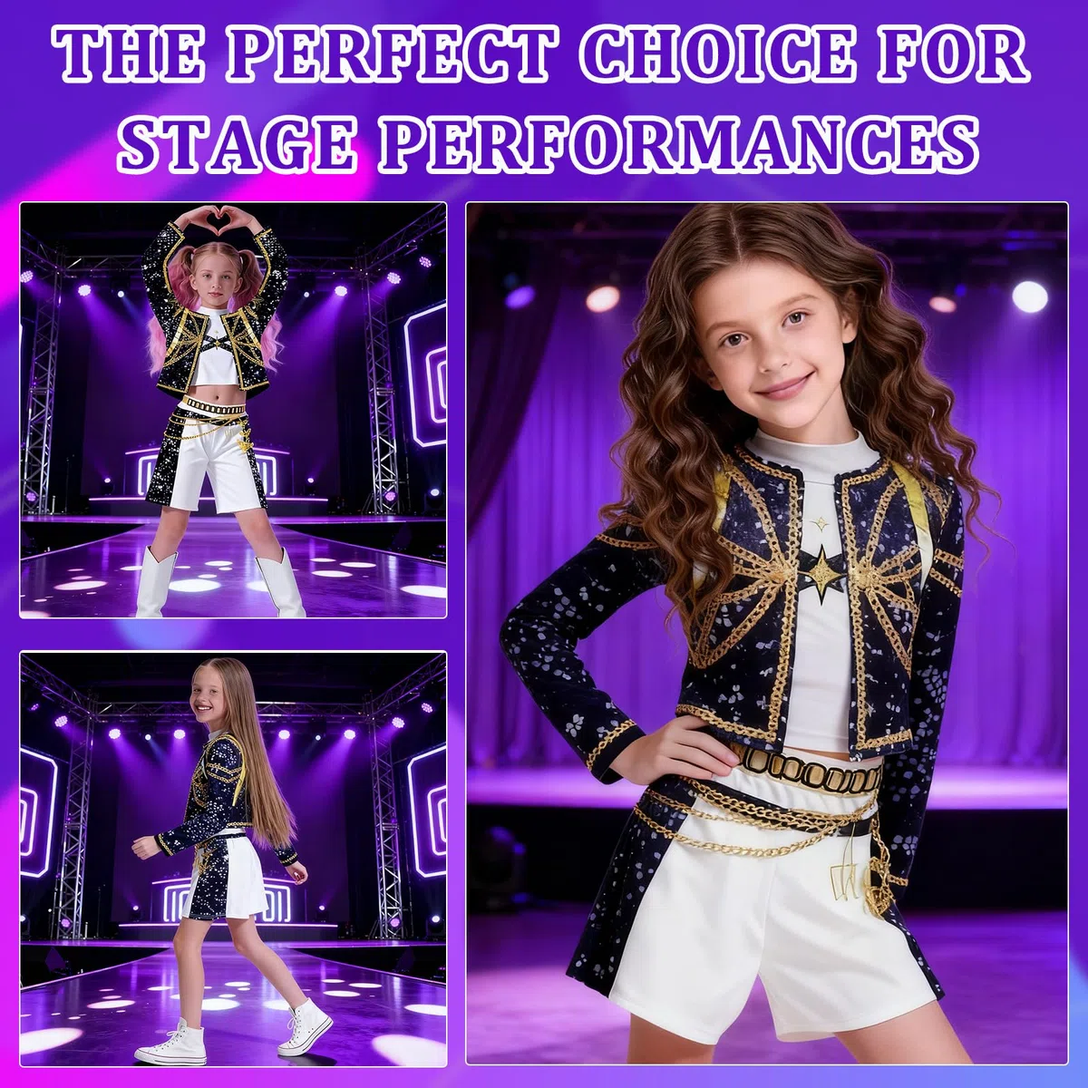 JIASHA Costume cosplay uniforme, 3pcs Kp0p Costume Bambina Set, Animes Cosplay Costume, K-p0p Costume, cacciatori di dem0ni, Bambini Carattere Carnevale Natale Party