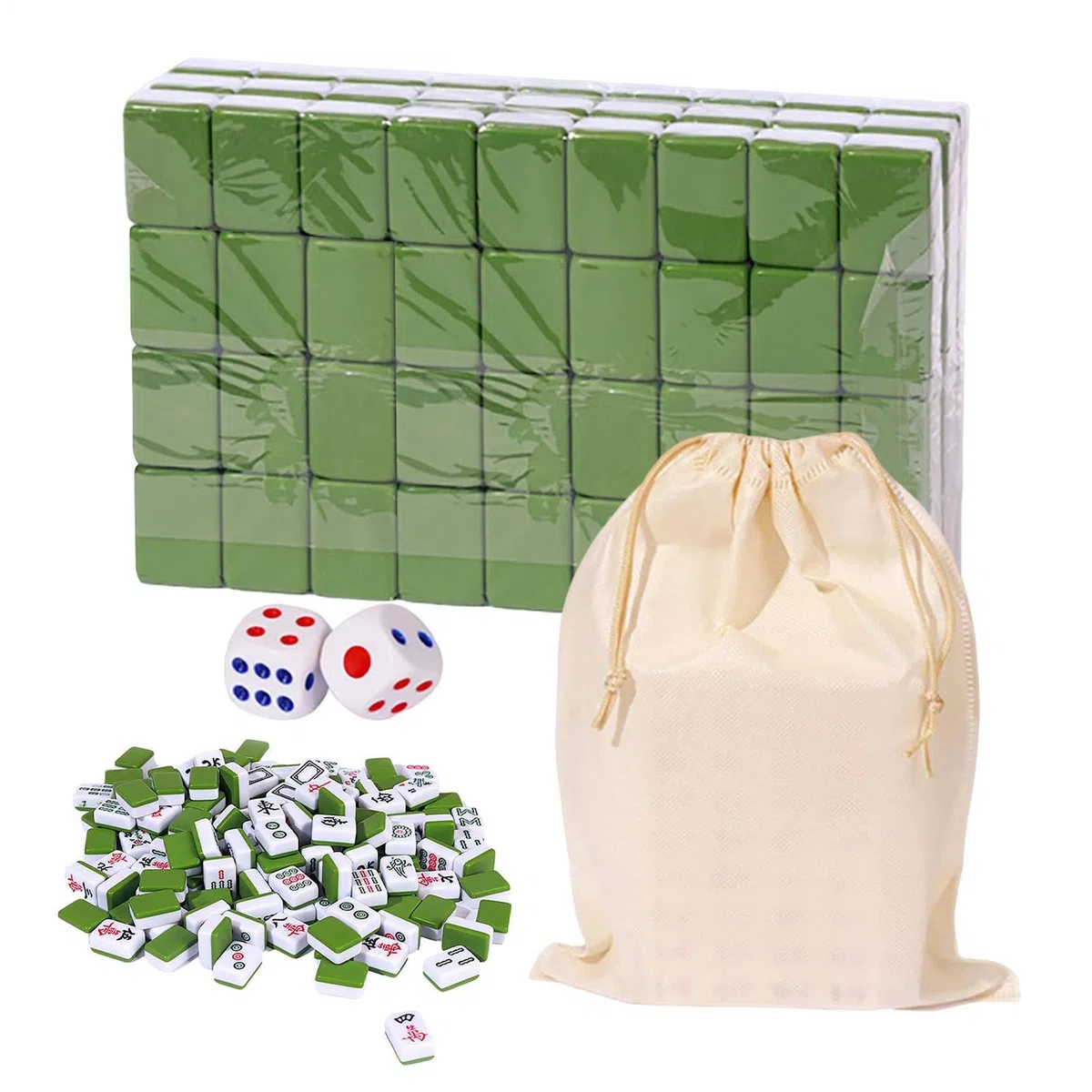 Generico set di giochi Mahjong cinese - 144 piastrelle di melamina resistenti all'usura con borsa da trasporto | Compact Travel Board Game per adulti e famiglie | per campeggio, picnic, dormitori