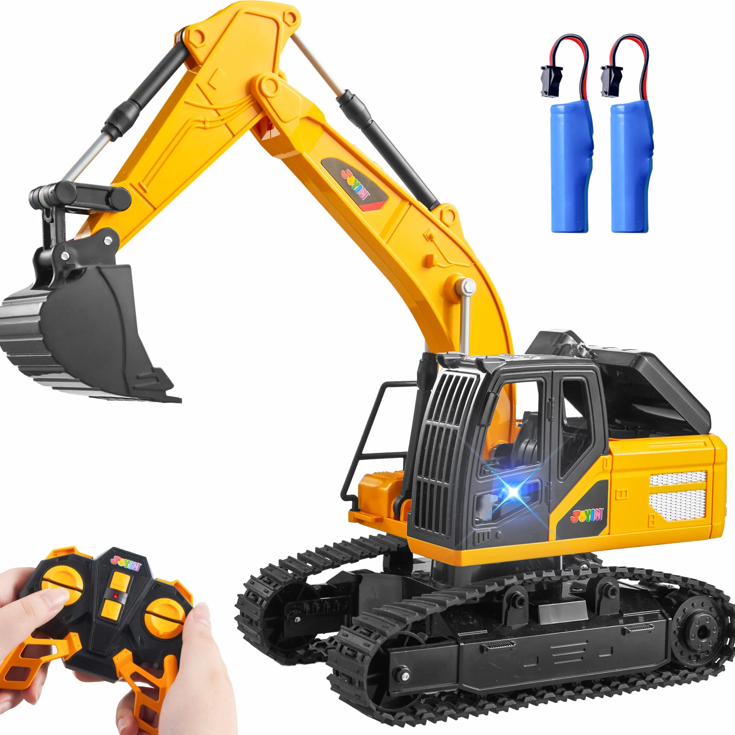 JOYIN Escavatore Telecomandato per Ragazzi e Ragazze di età Superiore a 3 anni, Camion Escavatore per Trattore, Macchinine RC da 2,4 GHz con Luce e Suono, Regalo Compleanno Giocattolo da Costruzione