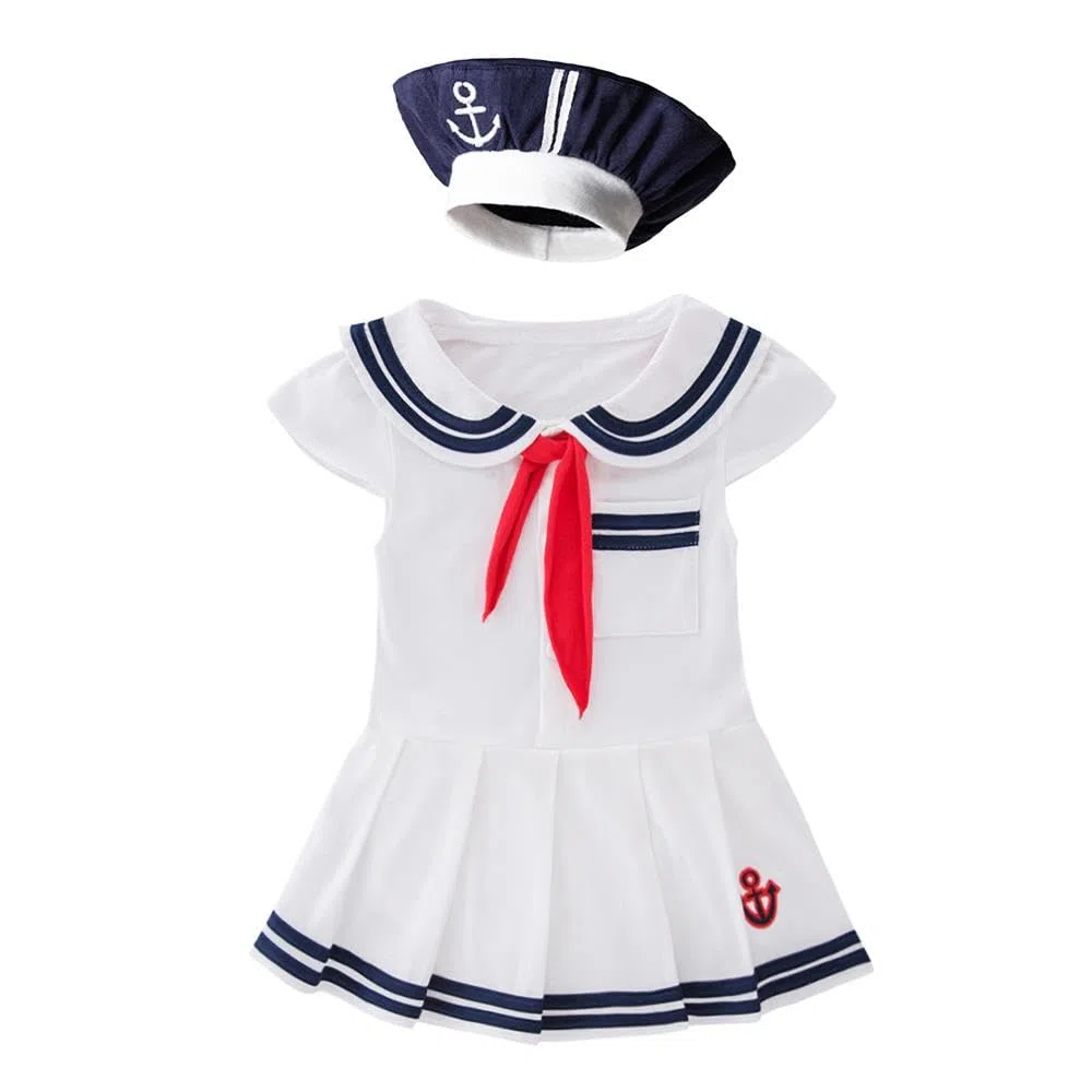 Lito Angels Costume Marinaia Bimba Vestito Onesie Nautico con Cappello Outfit Halloween Carnevale Festa Compleanno Servizio Fotografico Estate Mare