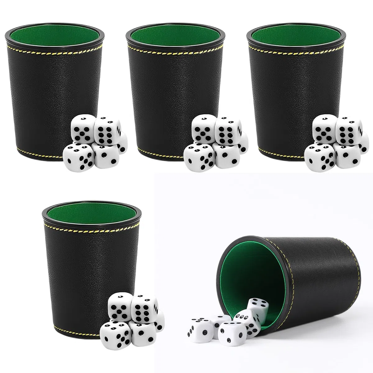 5 Set di Bicchieri per Dadi in Pelle Tazze di Dadi in Pelle PU Set di Tazze per Dadi, Tazza di Dadi in Pelle con 25 Dadi Tazza Agitatore di Dadi