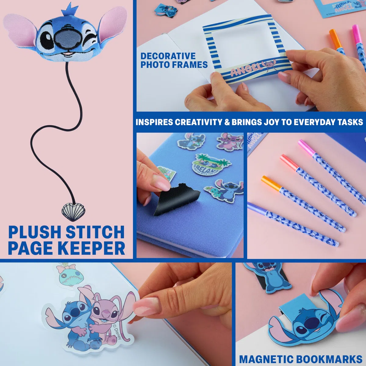 Get Trend Disney Stitch Scrapbooking Kit Bambini, DIY Giornale Set Arte con Taccuino Adesivi Penna a Sfera Segnalibro, Set Cancelleria, Regalo Bambina (Blu Stitch)