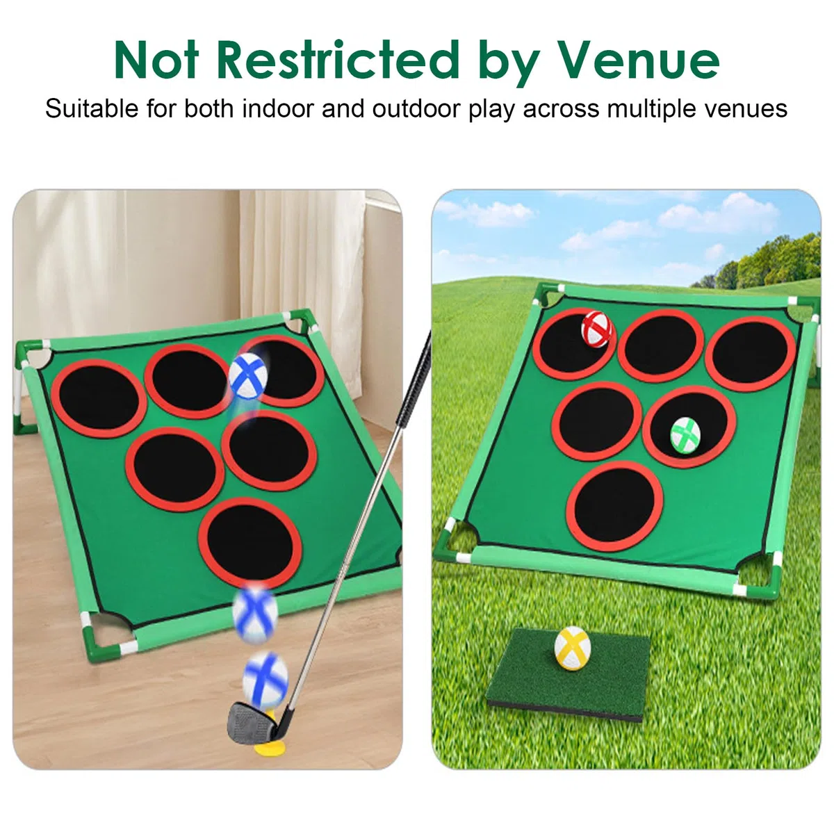 Set Mini Golf per Bambini e Adulti, Gioco con Tappetino da Putting e 20 Palline Adesive, per Interno ed Esterno, Ideale per Allenamento e Divertimento in Famiglia