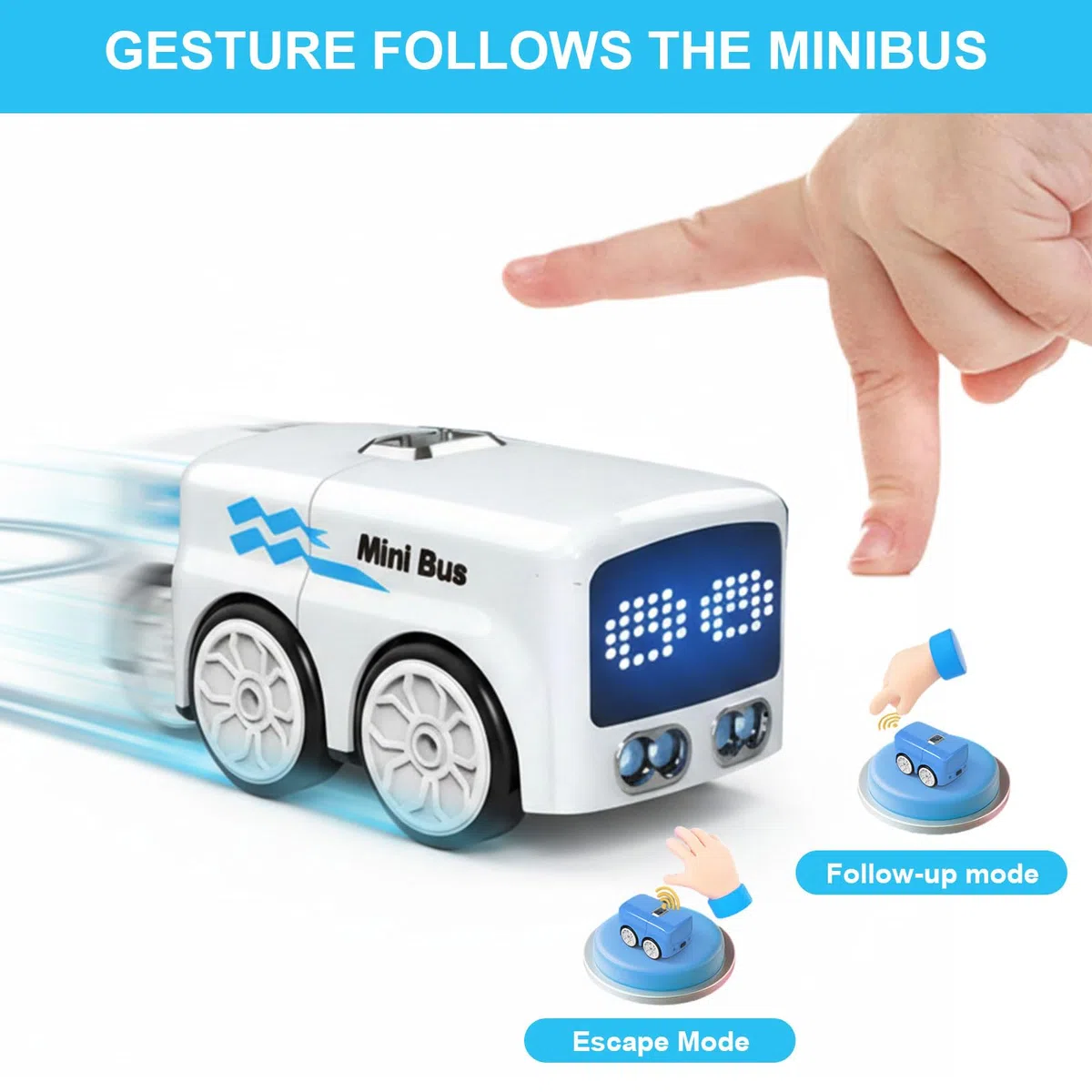 Starnearby Autobus Giocattolo Telecomandato, Auto Induttiva Magica, Autobus RC, Controllo Gestuale, Mini Macchina Telecomandata Intelligente Interattiva con Musica, Regalo per Bambini (Bianco)