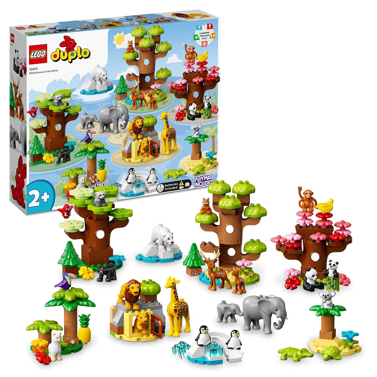 LEGO DUPLO Animali del Mondo, Giochi Educativi per Bambini e Bambine con 22 Figure di Animali Giocattolo e Mattoncino con Suoni Realistici, Idee Regalo di Compleanno con Tappetino da Gioco 10975