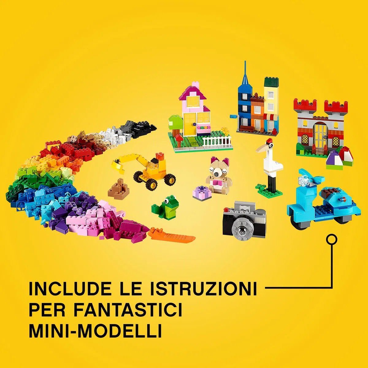 LEGO 10698 Classic Scatola Mattoncini Creativi Grande, Set per Costruire Macchina Fotografica, Vespa e Ruspa Giocattolo, Giochi per Bambini e Bambine da 4 Anni, Contenitore Idee Creative, Idea Regalo