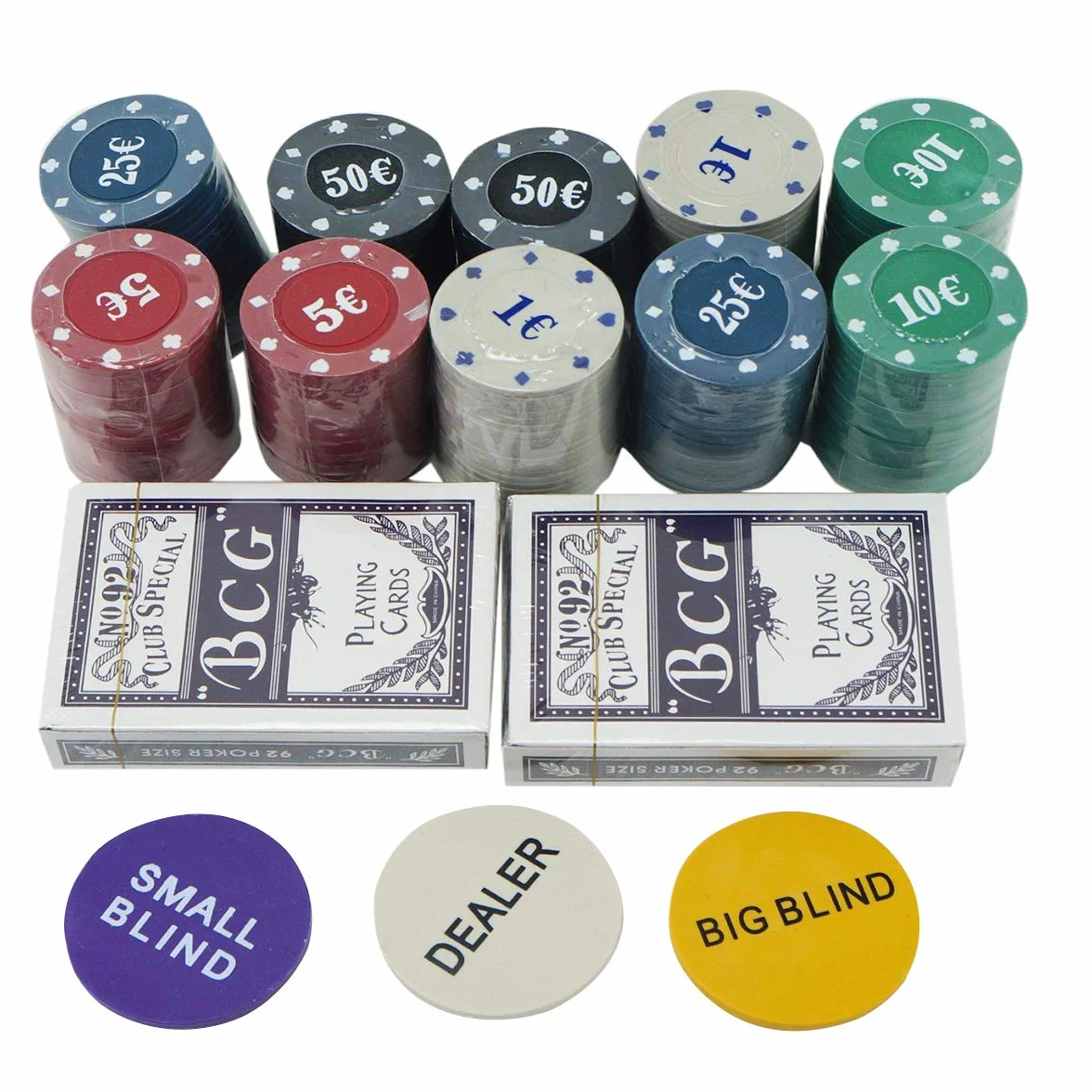 Set di poker - Blackjack in una scatola di metallo, 200 gettoni da poker, 2 mazzi, pulsante dealer, small blind, big blind, play mat