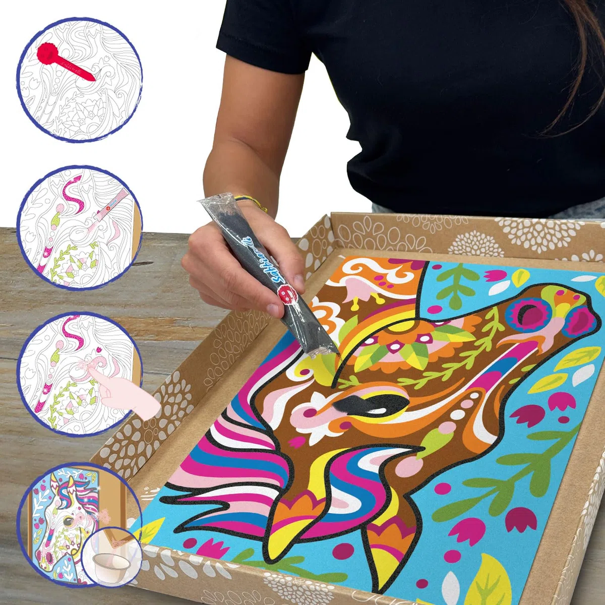 Sabbiarelli Sand-it For Fun – Maxi Set Mandala Cavallo 12-99 | Kit di Sand Art 100% Made in Italy con Sabbia Colorata, 1 Poster Adesivo e Accessori | Hobby Creativo Facile, Relax per Ragazzi e Adulti