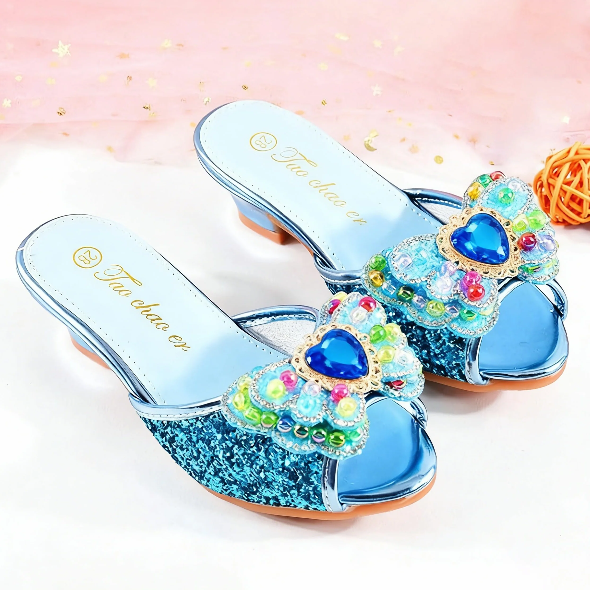 Ragazza Ghiaccio Regina Pantofola Paillettes Fiocco Scarpe col Tacco per Bambine Eleganti Sandali per Bambine Principessa Halloween Natale Carnevale Festa a Tema Estate Rosa 29