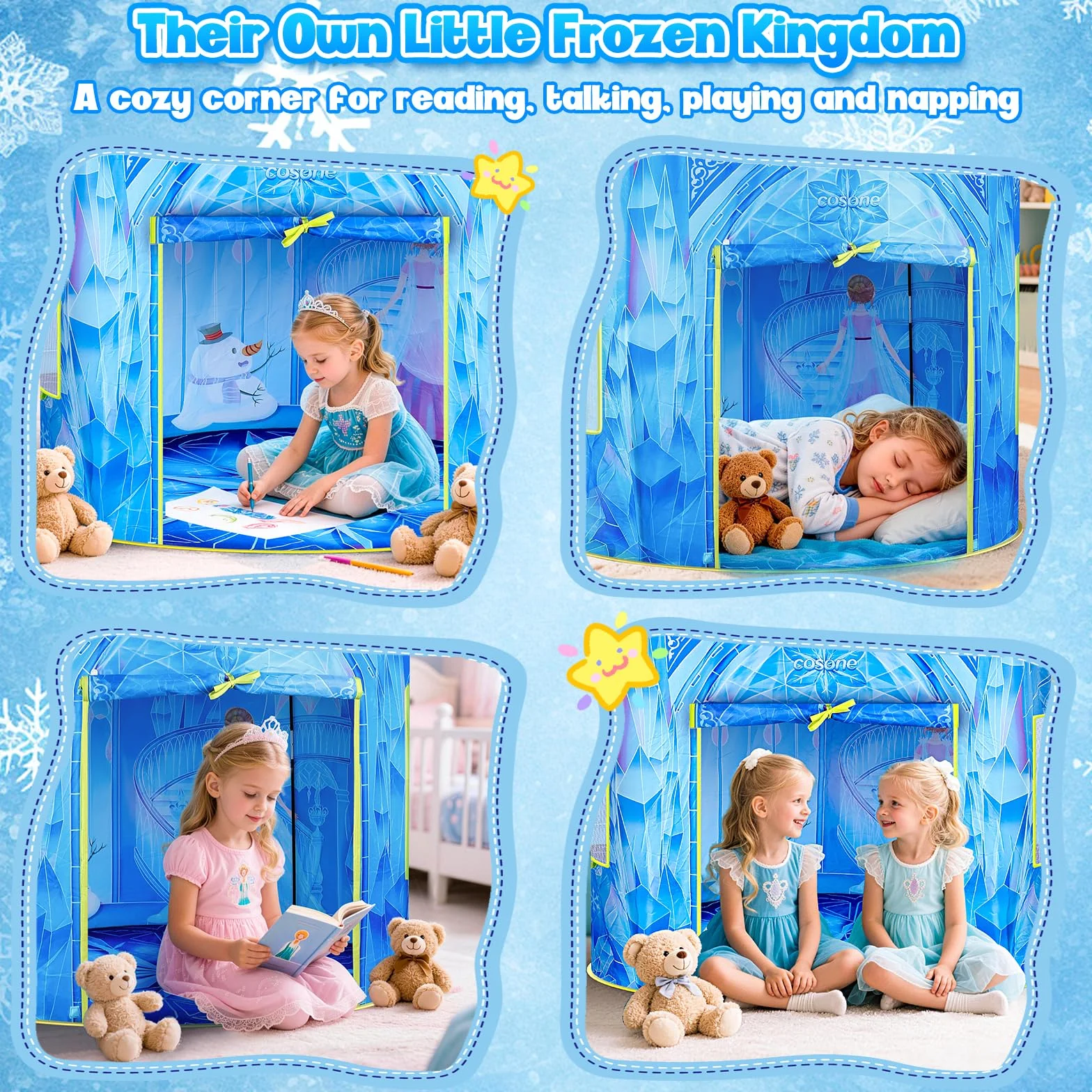 Cosone Tenda per Bambini, Tenda da Gioco Castello da Principessa per Ragazze con Borsa da Trasporto, Portatile Pieghevole Tenda dei Giochi per Interni ed Esterni Regalo Natale Compleanno